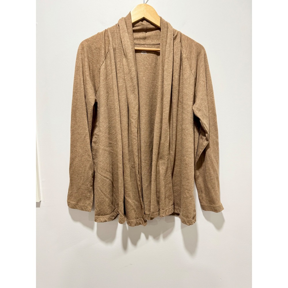 Lands End Womens Brown Heathered Open Front Shawl Collar Sweater L 14-16